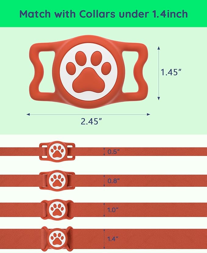 IP68 Waterpoof Dog Airtag Holder, Stretchy Silicone Full Body Covered Apple Air Tag Holder for Dog Cat Collar Fit All Width Collar (Red, 1 Pack)-Mewly Pet