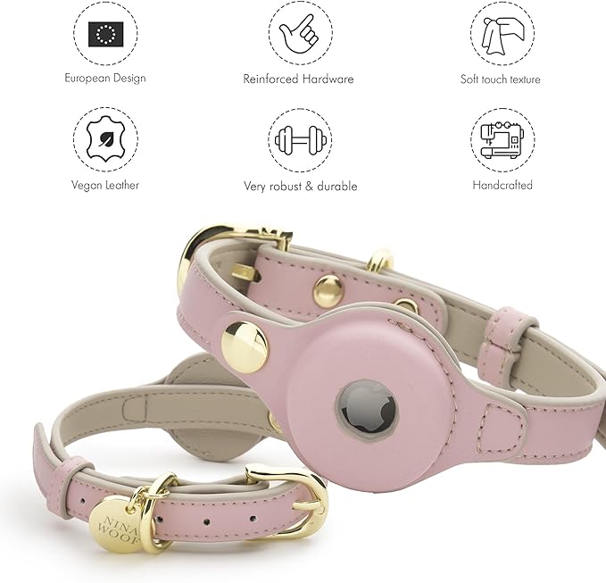 Cupertino Dog Collars, Harnesses & Leashes Made from Vegan Leather with Dog Tracker Device Holder Adjustable Dog Collar (Extra Small (Neck: 9x12), Pink)-Mewly Pet