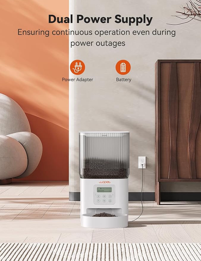 WOPET Automatic Cat Feeder, 4L Automatic Dog Feeder with 180-Day Battery Life, Programmable Cat Food Dispenser with Stainless Steel Bowl，1-6 Meals Per Day-Mewly Pet