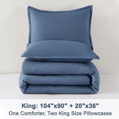 Litanika Haze Blue Comforter King Size, 3 Pieces Lightweight Solid Bedding Comforter Set, All Season Fluffy Bed Set (104x90In Comforter & 2 Pillowcases)