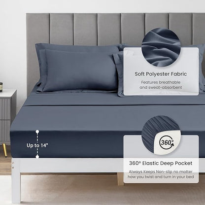 Love's cabin King Size Comforter Set Navy Blue, 7 Pieces King Bed in a Bag, All Season Bedding Sets with 1 Comforter, 1 Flat Sheet, 1 Fitted Sheet, 2 Pillowcase and 2 Pillow Sham