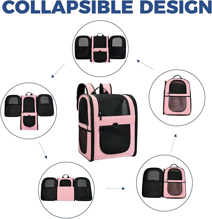 Apollo Walker Dog & Cat Carrier Backpack for 4-15lb Pets - Ventilated Safe Design with Padded Back Support, Breathable Mesh Pet Backpack for Hiking, Travel, Outdoor (Pink)-Mewly Pet