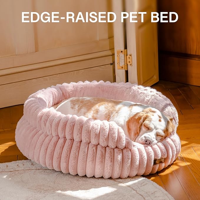 MEWOOFUN Cat Beds for Indoor Cats, Washable Dog Bed for Small Dogs, Round Pet Bed for Puppies and Kittens (Pink, 20"x20"x8")-Mewly Pet