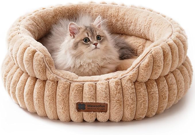 MEWOOFUN Cat Beds for Indoor Cats Washable, Dog Beds for Small Dogs Round Pet Bed for Puppy and Kitten (Camel, 20"x20"x8")-Mewly Pet