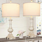 26" Farmhouse Table Lamps, Table Lamps For Living Room Set of 2 with USB A+C Ports & AC Outlet, Vintage Rustic Touch Control 3-Way Dimmable Boho Nightstand Lamp White Washed Resin for Bedroom Deocr