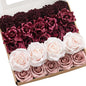 Ling's Moment Artificial Flowers Fake Silk Roses Faux Foam Dahlia Gardenia Combo for DIY Wedding Bouquets Centerpieces Arrangements Bridal Shower Party Home Decorations, Marsala & Dusty Rose, 24pcs