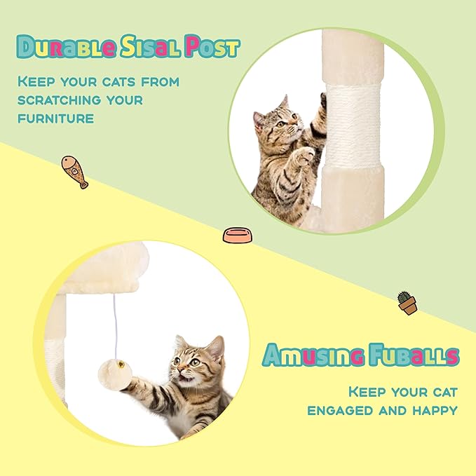 SHA CERLIN 73in Fan-Shaped Corner Cat Tower for Save Space/Multi-Level Tall Cat Tree for Indoor Kitties/Condo with Baskets/Cozy Perches/Sisal Scratching Posts/Pet Activity House/Beige-Mewly Pet