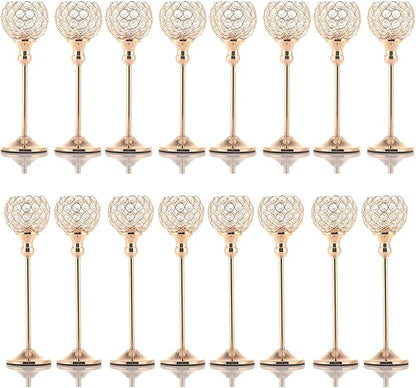 VINCIGANT 16PCS Gold Crystal Candle Holders Pillars for Wedding Decoration,Votive Crystal Candle Holders for Dinner Table Room Party Rhinestone Decorative