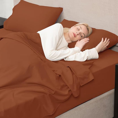 Mejoroom Queen Size Sheet Set - Hotel Luxury 1800 Bedding Sheets & Pillowcases - Deep Pocket Fitted Sheet, Soft, Breathable, Wrinkle & Fade Resistant - 4 Piece (Queen,Terracotta)