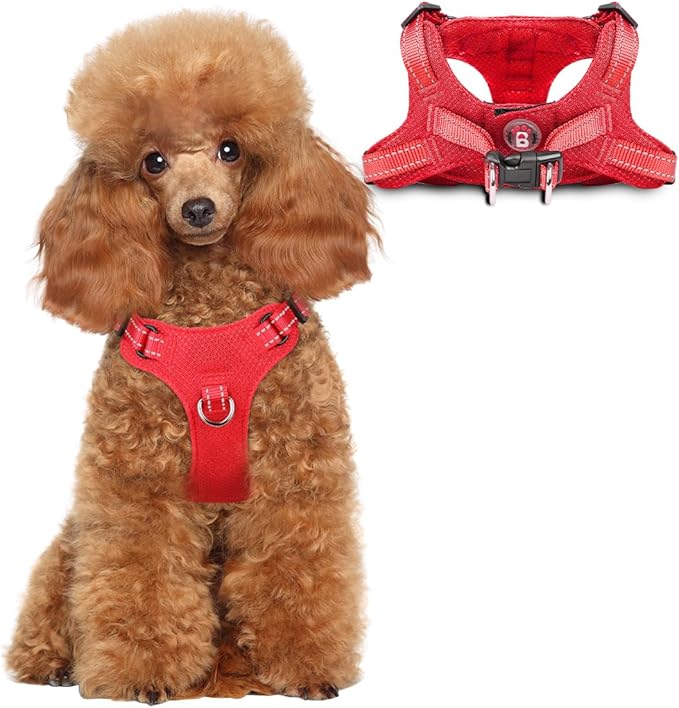 Dog Harness Step in Dog Vest Harness, Reflective Adjustable Puppy No Pull Harness Breathable Soft for Small and Medium Dogs Cats, Red, XS-Mewly Pet