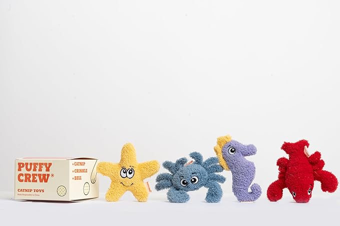 4 Pack Interactive Catnip Cat Plush Toy, Ocean Theme Set, 5'', for All Breed Size Cats (4 in 1)-Mewly Pet