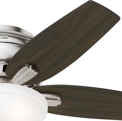 Hunter Fan Company, 51082, 42 inch Newsome Brushed Nickel Low Profile Ceiling Fan with LED Lights and Pull Chain
