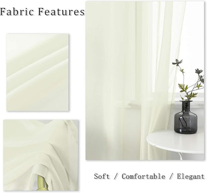 DUALIFE Cream Beige Sheer Curtains for Bedroom 84 inch Length 2 Panel Set Light Filtering Semi Sheer Farmhouse Style Living Room Curtains 52X84 Inches 2 Panels Ivory