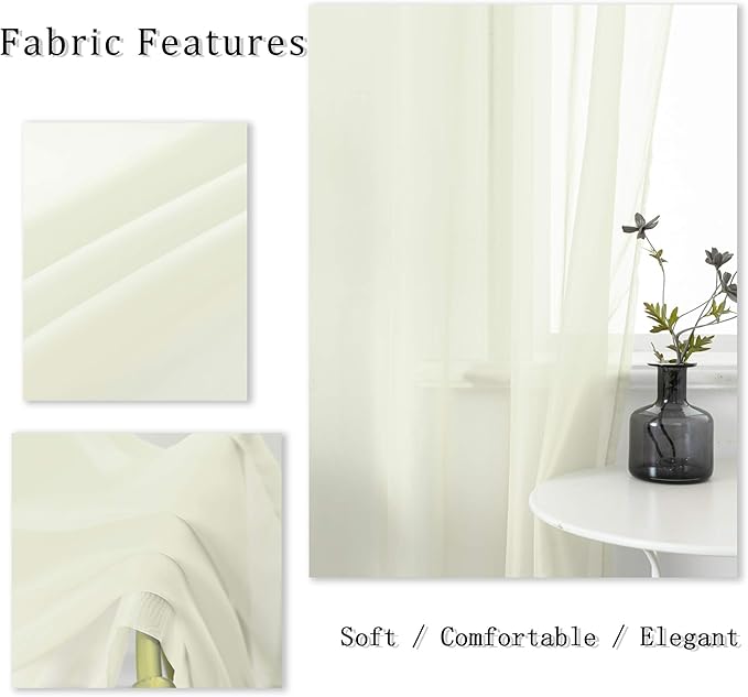 DUALIFE 63 Inch Length Curtain Drapes for Bedroom Grommet Light Filtering Semi Sheer Farmhouse Style Living Room Curtains 2 Panels 52X63 Inches Cream Beige