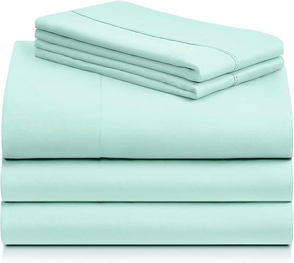 LuxClub 5 PC Sheet Set Bed Sheets Deep Pockets 16" Eco Friendly Wrinkle Free Cooling Machine Washable Hotel Bedding Silky Soft - Aquamarine Split King