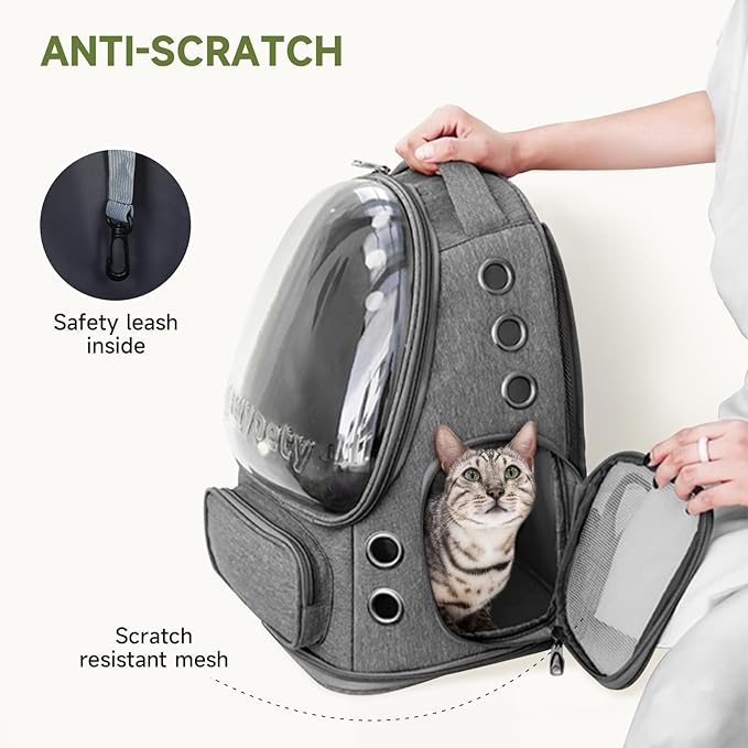 Cat Backpack Carrier, Breathable Cat Carrier Large Space Bubble Pet Backpack for Kitty Small Dog up to 12lbs, Transparent & Foldable Pet Carrier for Travel Hiking-Mewly Pet