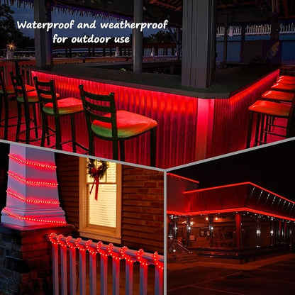 48ft Red LED Rope Lights Outdoor Waterproof - 324 LEDs Christmas Rope Lights, 120V ETL Certified, Connectable to 192ft, w/24 Mounting Clips & Screws for Holiday Decor