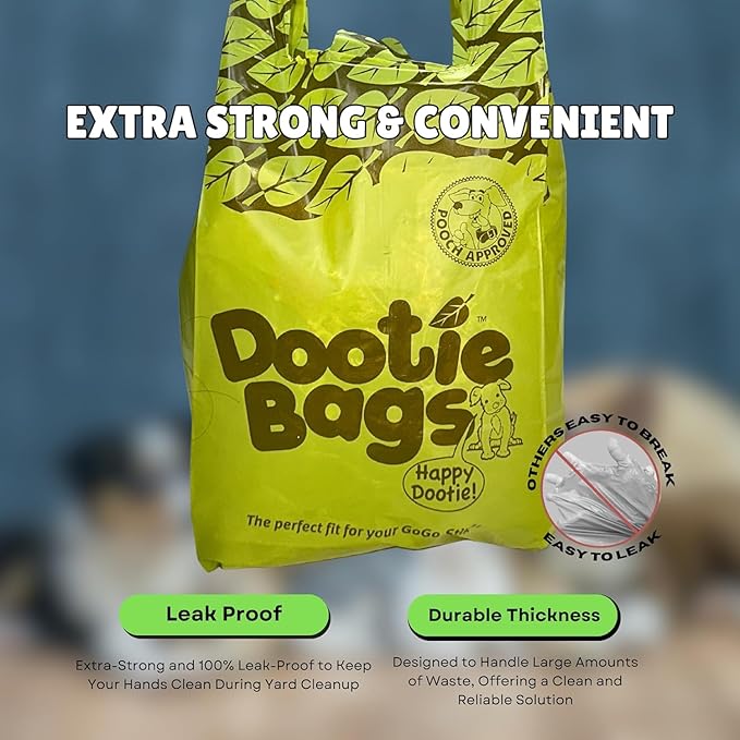 Pooch Approved Large Dootie Bags - Dog Poop Bags - Tie-Handles - 100 Count Dootie Strong and Leakproof - Perfect for Dogs & Cats - Litter - Pet Waste Cleanup - Swivel Bin & GoGo Stik Scoopers-Mewly Pet