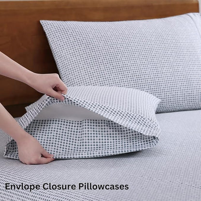 LANE LINEN 100% Organic Cotton Full Sheets Set Soft & Comfy Percale Long Staple Soft Bedding Breathable Fully Elasticized Mercerized Printed Cotton Full Size Set - Polka Dot