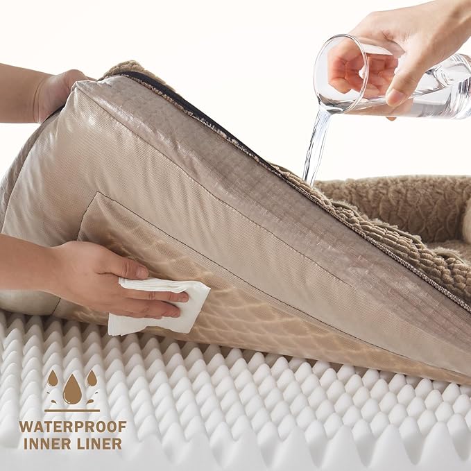 INVENHO Orthopedic Dog Beds Large Sized, XL Washable Egg-Crate Memory Foam Dog Couch with Washable Removable Cover, Waterproof Lining and Nonskid Bottom-Mewly Pet