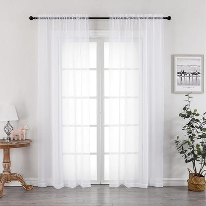 OVZME White Sheer Curtains 90 Inches Long 2 Panels - Soft Light Filtering Window Sheer Panels for Living Room/Bedroom, Top Dual Rod Pocket, 1 Pair, Each 42Wx90L Inches
