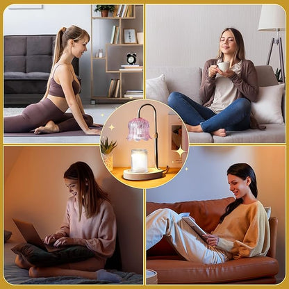 Candle Warmer Lamp Electric Timer - Modern Home Decor Table Lights for Candles Warming Height Adjustable Dimmable Warmers Pink