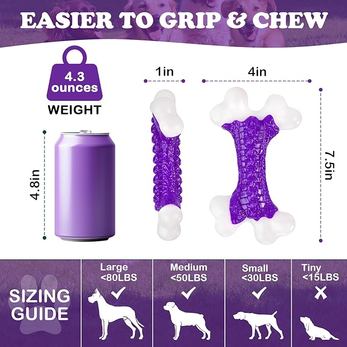 Tough Dog Toys (2 Pack), Dog Toys for Aggressive Chewers Breed, Aggressive Chew Toys for Large Dogs, Bone Chew Toy for Large Extreme Toys Indestructible-Mewly Pet
