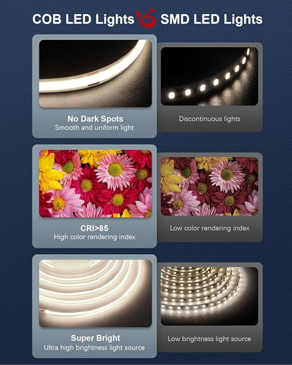 ALITOVE 32.8ft COB LED Strip Light Kit Natural White 4000K Flexible Super Bright 24V High Density LED Tape Light 3200LEDs CRI90+ Dimmable LED Light Strip for Indoor Home Commercial Lighting Decor