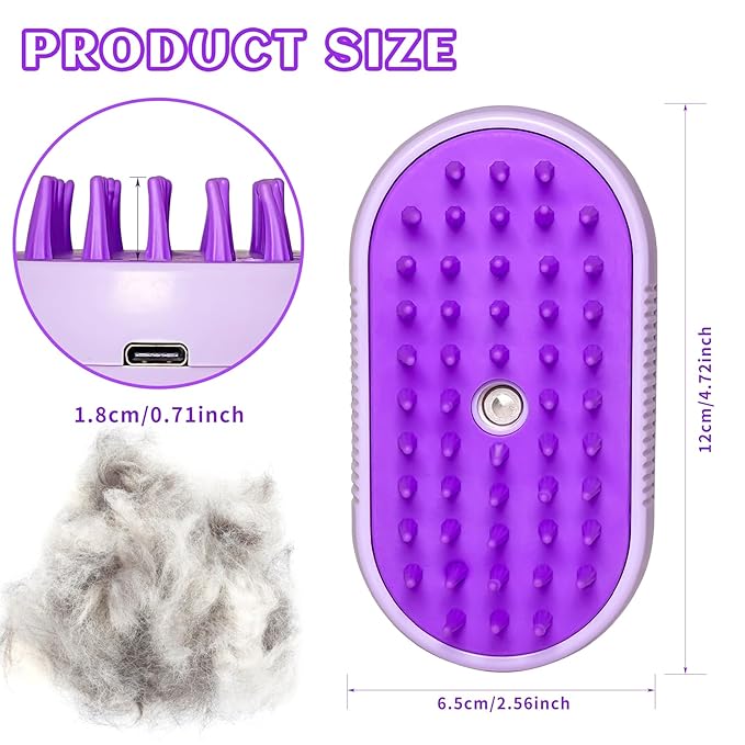 Spritz Defur Comb for Cats, New 3-in-1 Cat Steam Brush for Massaging and Cleaning Shedding Pets, Comb for Long and Short Hair Cats and Dogs Grooming Tool (Purple)-Mewly Pet