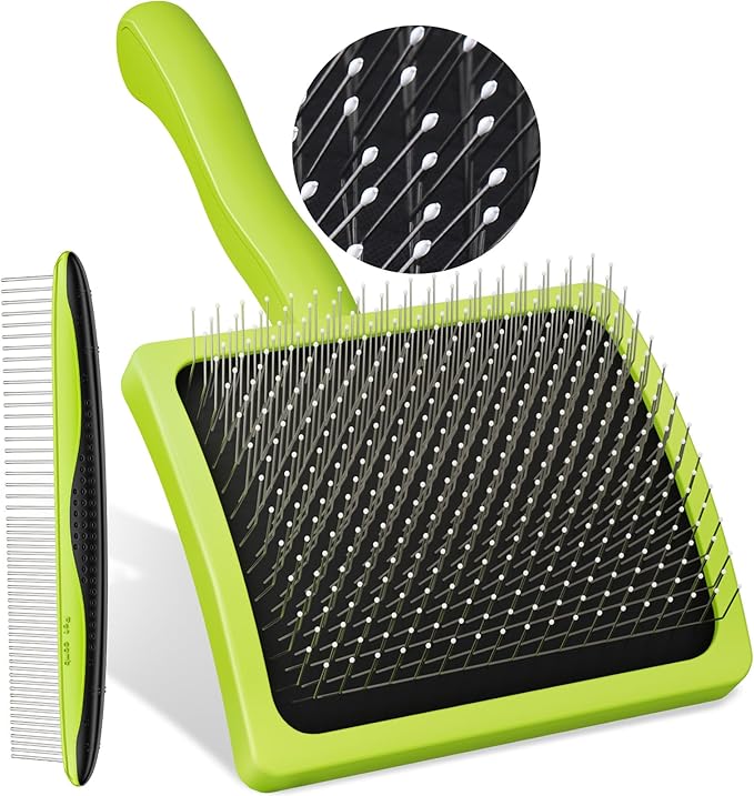 Pecute Slicker Brush for Dogs Cats with Air-Cushion and Soft Pins, Dog Brush for Shedding Massaging Grooming, Lightweight Cat Brush with Pet Comb, Gently Removes Loose Fur Undercoat-Mewly Pet