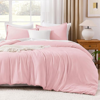 Litanika Comforters Pink Oversized Queen Size, 3 Pieces Lightweight Solid Bedding Set & Collections, All Season Fluffy Bed Set (98x98In Comforter & 2 Pillowcases)