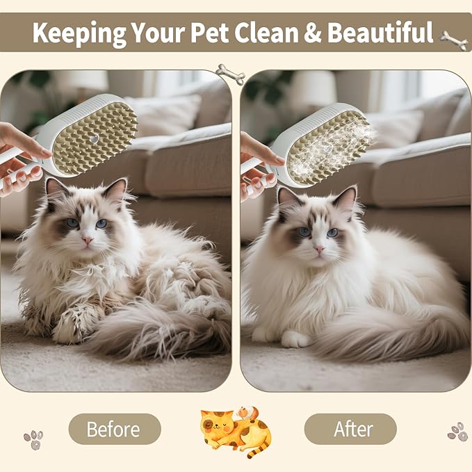 New Cat Steam Brush for Shedding Dog Brush with Steam Pet Hair Cleaning Brush Comb for Spray 4 in 1 Pet Grooming Soft Silicone Brush for Long & Short Haired Pets (White)-Mewly Pet