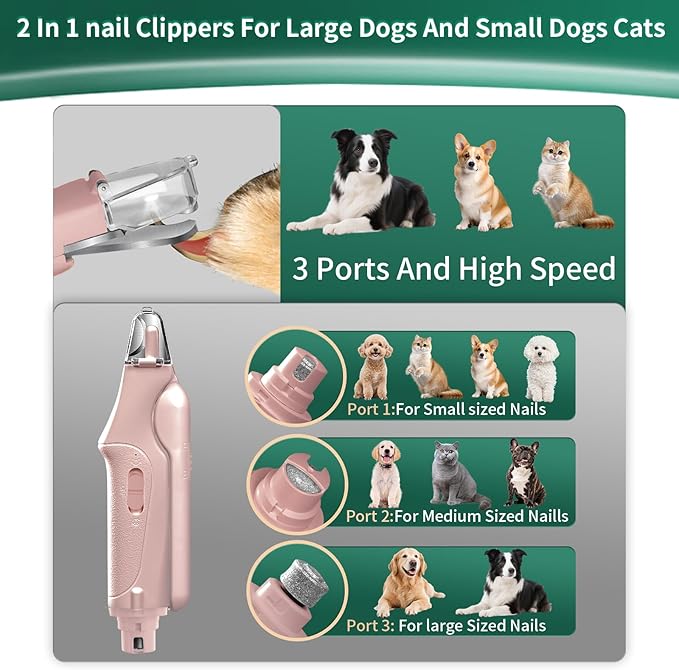 2 in 1 Cat Nail Clippers & Dog Nail Clippers Trimmers for Large Medium Small Dogs Cats Claw Trimmer Quick Sensor and Safety Guard USB Rechargeable with 2 LED Lights Dogs Nail Trimmer-Mewly Pet