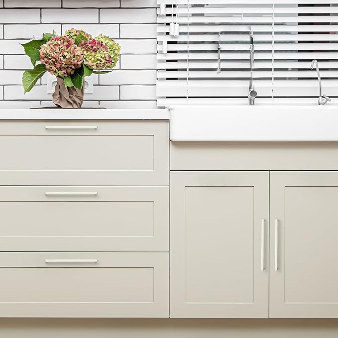 Ravinte 5 Pack Solid 7-1/2 Inch Center to Center Slim Square Bar Drawer Handles - Kitchen Cabinet Hardware Brushed Nickel Pulls - Handles for Cabinets and Drawers
