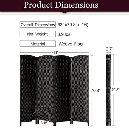 Rose Home Fashion 6 ft Tall Room Divider, Room Dividers and Folding Privacy Screens, 15.7in Privacy Screen 4 Panel Partition Temporary Wall Separation for Private, Black
