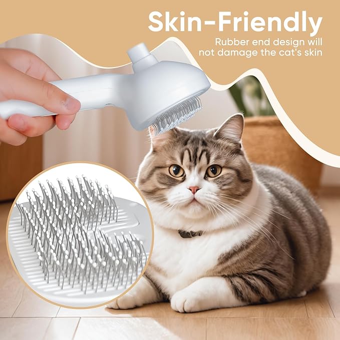 3-in-1 Cat Steam Brush – Pet Grooming & Shedding Comb with Gentle Steam Spray, One-Click Hair Release, for Long & Short Hair Cats & Dogs (White)-Mewly Pet