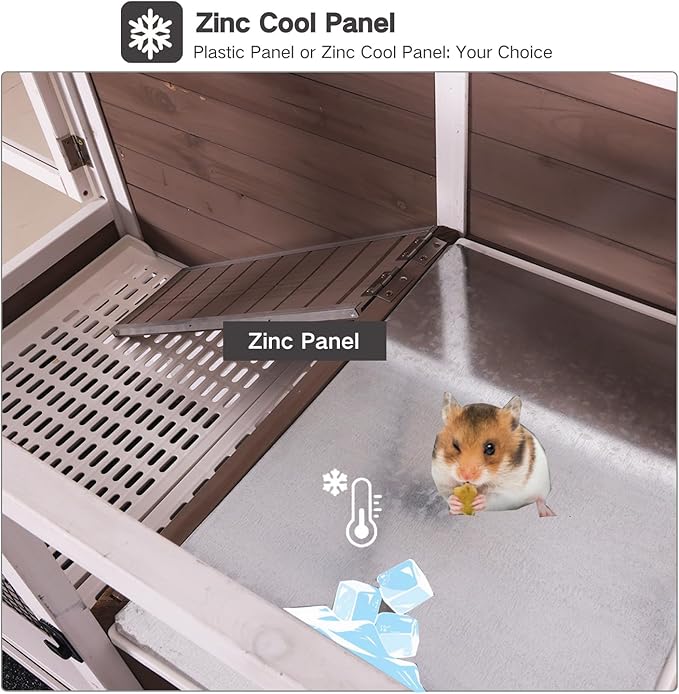 Guinea Pig Cage Indoor with Cool Zinc Plate Rabbit Hutch with Wheels and Removable Proof Tray Elevated Legs Hamster Cage with Chew-Resistant Metal Frame 36.6" L（Brown）-Mewly Pet
