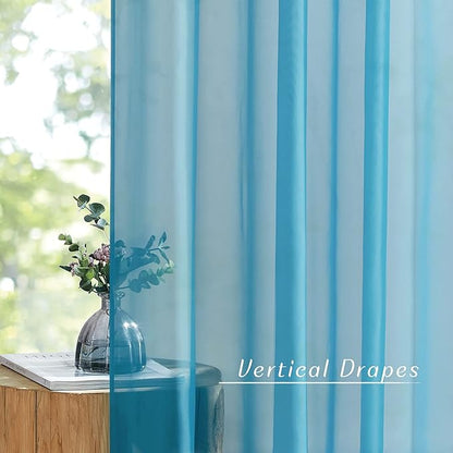 NICETOWN Voile Sheer Teal Curtains 96 inches Long 2 Panels Set, Grommet Casual Window Treatments with Light Filtering Airy & Elegant for Bedroom/Living Room, W54 x L96
