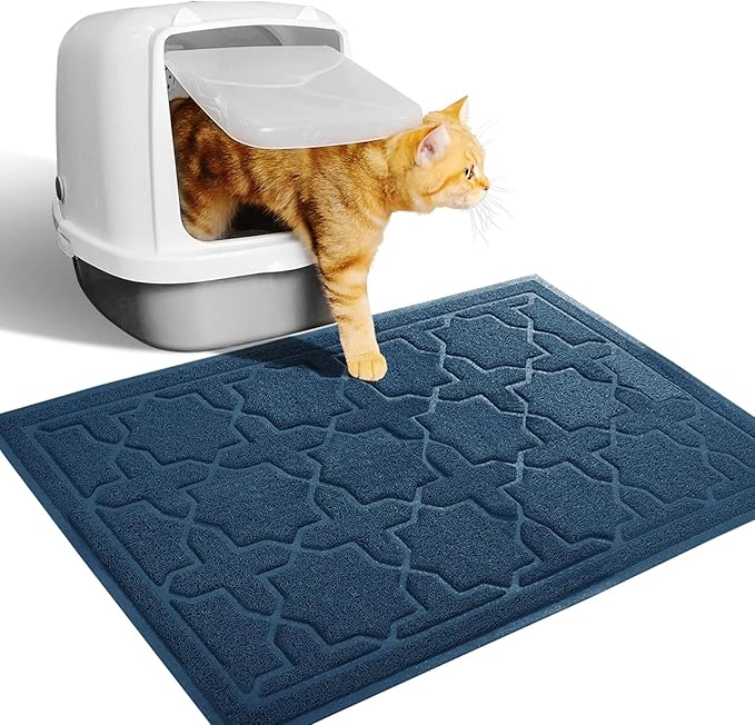 Yimobra Cat Litter Mat, 24"x20" Litter Mat with Litter Lock Mesh, Soft Cat Litter Mat Litter Trapping Mat, Easy to Clean, Non-Slip, Water Resistant, Litter Free Floors, Dark Blue-Mewly Pet
