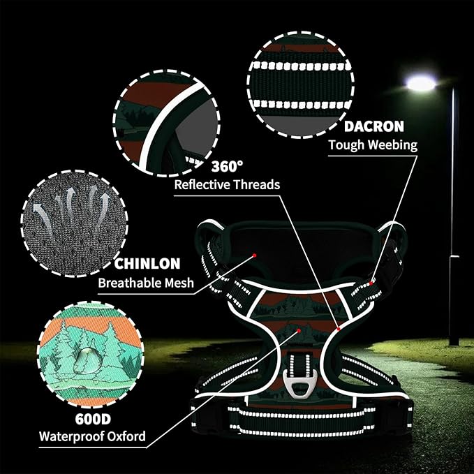 Timos No Pull Dog Harness,No Choke Front Clip Dog Reflective Harness,Adjustable Soft Padded Pet Vest with Easy Control Handle for Medium Dogs,Wilderness,M-Mewly Pet