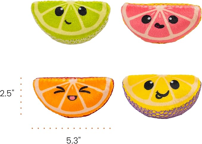Catstages Dental Fruit Wedges 4 Pk, Soft and Textured Catnip Chew Toys That Help Clean Teeth, Multicolored-Mewly Pet