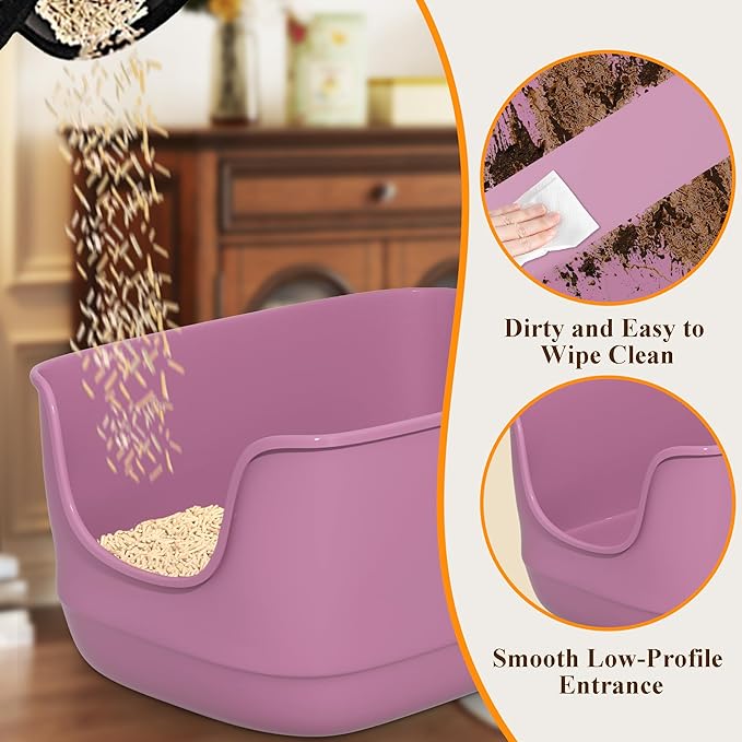 Gefryco Large Cat Litter Box with High Sided 24.6"x18.3"x12.2" - Jumbo Extra Large Open Anti - Splashing High Wall for Multiple Cats (Pink)-Mewly Pet