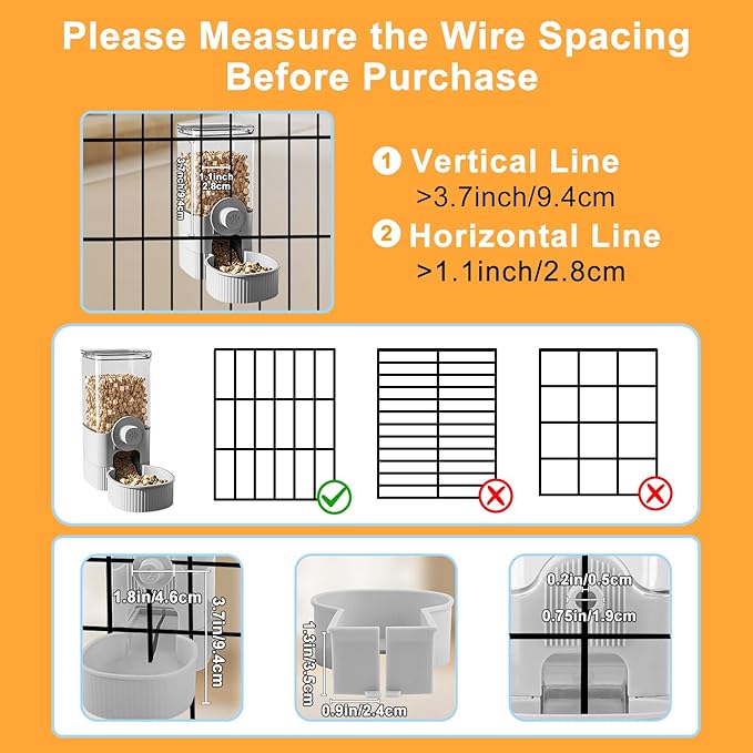 Auto Gravity Food Dispenser for Cage Hanging, 41OZ Capacity Hanging Automatic Pet Cage Feeder, Food Bowl for Cats Dogs Rabbit Ferret Chinchilla Bird Hedgehog Guinea Pig (Grey)-Mewly Pet