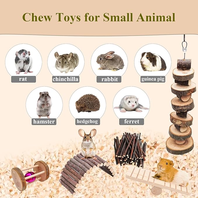 Grddaef Hamster Toys, Guinea Pig Chew Toys Rabbit Enrichment Cage Accessories Toys for Chinchilla Gerbils Rats Bunny Squirrels-Mewly Pet