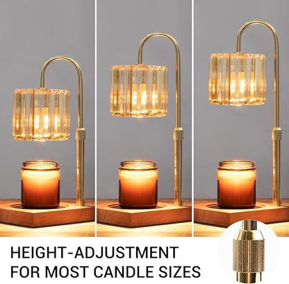 Candle Warmer Lamp with Timer, Dimmable Electric Candle Wamer Adjustable Height, Glass Modern Candle Melter Lamp, Amber, Gifts for Women Mom