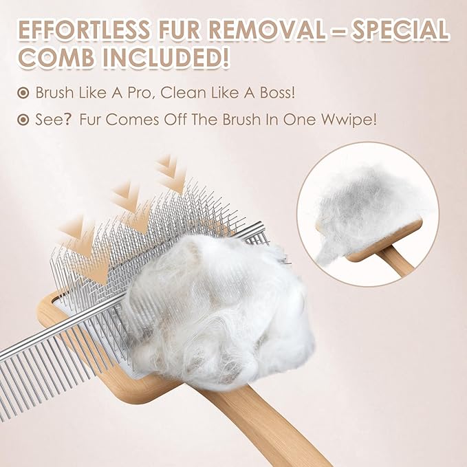 Long Pin Dog Slicker Brush for Poodles, Golden Doodles & Cats - 3-Piece Grooming Kit with Dematting Comb and Pet Comb, Large Wooden Handle Deshedding Tools for Thick Hair Mats Removal-Mewly Pet