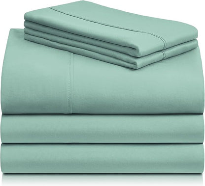 LuxClub 5 PC Split King Sheet Set Bed Sheets Deep Pockets Wrinkle Free Cooling Sheets Machine Washable Hotel Bedding Silky Soft - Light Teal Split King