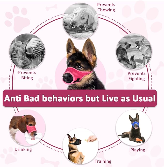 LUCKYPAW Soft Muzzle for Medium Large Sized Dogs Beagle Labrador German Shepherd, Dog Muzzle to Prevent Biting Chewing, Adjustable Breathable Mouth Guard for Grooming Walking Training(Hot Pink, L)-Mewly Pet