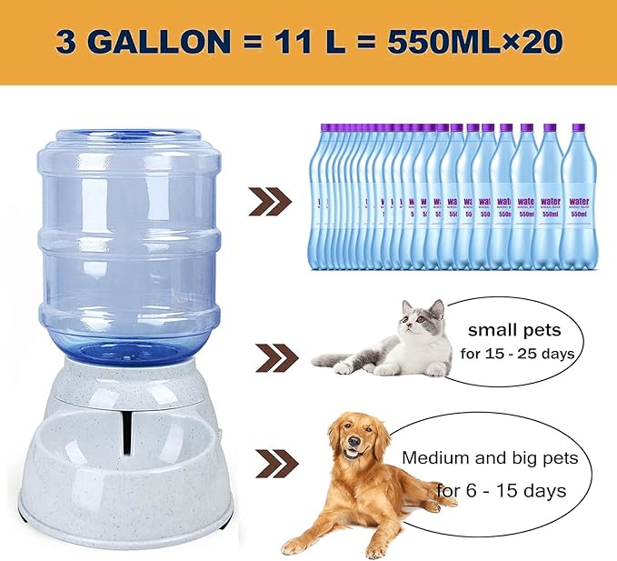 Automatic Dog Water Dispenser, 3 Gallon| 11L Gravity Automatic Pet Water Dispenser Station, Pet Waterer for Dogs and Cats, Large Capacity Water Feeder-Mewly Pet