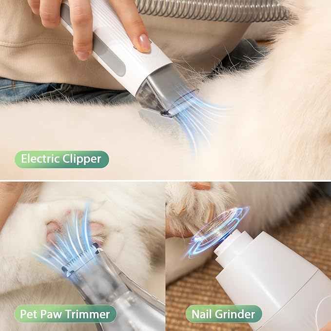 Afloia 6-in-1 Dog Grooming Kit, Pet Grooming Vacuum for Shedding, Dog Hair Vacuum with Clipper Nail Trimmer Grinder, Pet Brush Groomer at Home, Low Noise Cats Hair Remover, 1.5L Dust Cup, Green-Mewly Pet